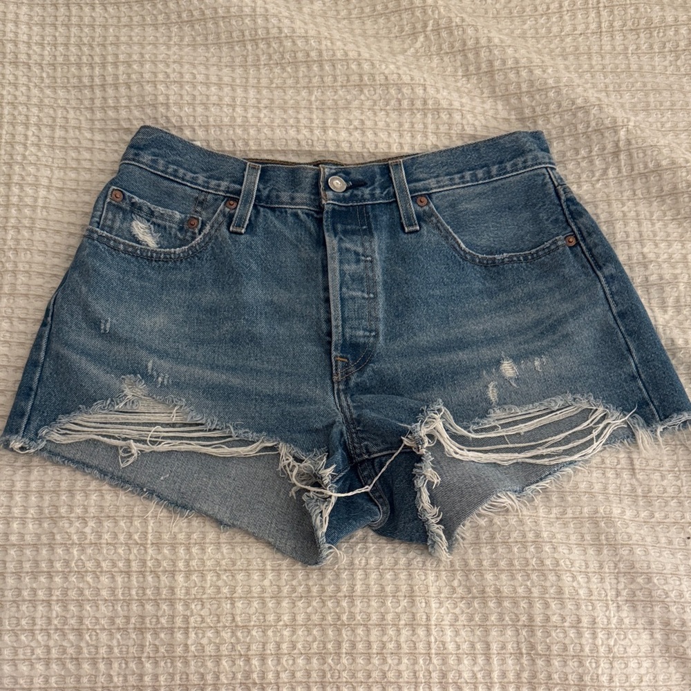Levi's Blue Distressed Jean Shorts